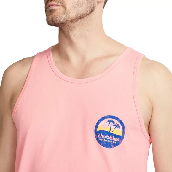 chubbies Men's Graphic Tank Top Muscle Logo Tropical Beach Preppy Medium Coral - Picture 2 of 6